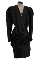Fabulous Spring 1985 Emanuel Ungaro Haute Couture Runway Black Stripe Jacket & Skirt Set