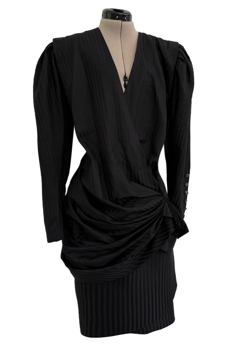 Fabulous Spring 1985 Emanuel Ungaro Haute Couture Runway Black Stripe Jacket & Skirt Set