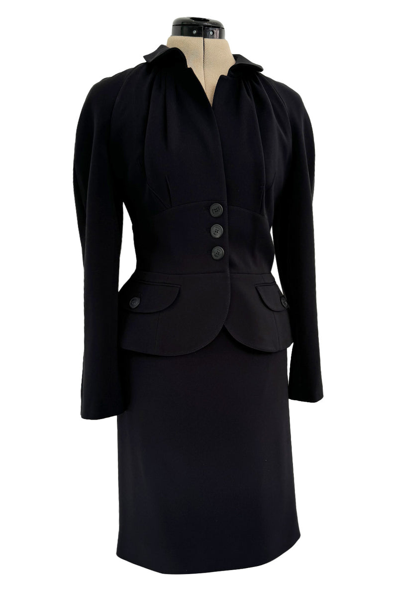 Pre-Fall 2011 Christian Dior by John Galliano Black Silk Suit w Back Flared Skirt & Gathered Detailed Jacket
