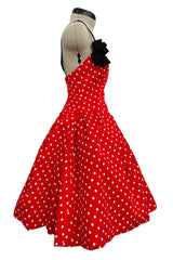 Spring 1988 Christian Lacroix Demi-Couture Runway Red Polkadot Dress w Detachable Sleeves