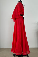 1979 Givenchy Red Organza Caped Dress