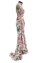 Phenomenal Spring 2006 Roberto Cavalli Pink Floral Print on Ivory Jersey Dress (Copy)