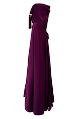 Iconic Fall 1976 Yves Saint Laurent Deep Purple Hooded Cape w Braided Edges & Tassel Details