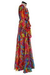 Spectacular Fall 1989 Yves Saint Laurent Runway Metallic Gold Detailed Silk Chiffon Dress