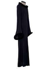 Outstanding Fall 1999 Jean Paul Gaultier Black Bias Cut Jersey w Black Velvet Cuffs & Collar