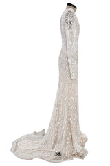 Beautiful Spring 2022 Naeem Khan Bridal Collection 'Salinas' Ivory Net Dress w Sequin Pattern & Trained Skirt