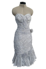 Fall 1989 Emanuel Ungaro Haute Couture Runway Silver Strapless Mini Dress