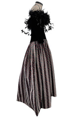 Fall 1982 Hubert de Givenchy Unlabeled Haute Couture Runway Dress w Feathers w Feather Collar