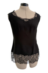 Chic Little mid-1980s Emanuel Ungaro Haute Couture Handmade Black Silk & Lace Camisole Top