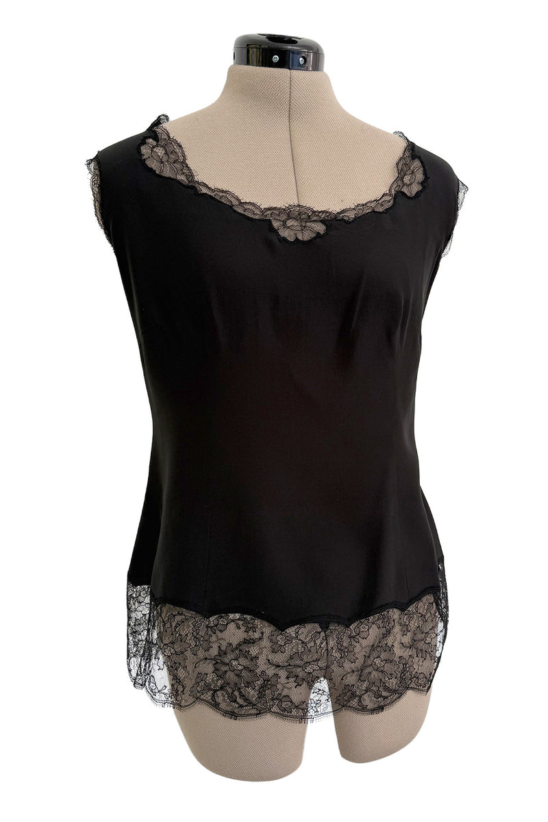 Chic Little mid-1980s Emanuel Ungaro Haute Couture Handmade Black Silk & Lace Camisole Top