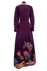 Fall 2002 Oscar de la Renta Runway Look 50 Deep Purple Silk Dress w Hand Applied Patchwork