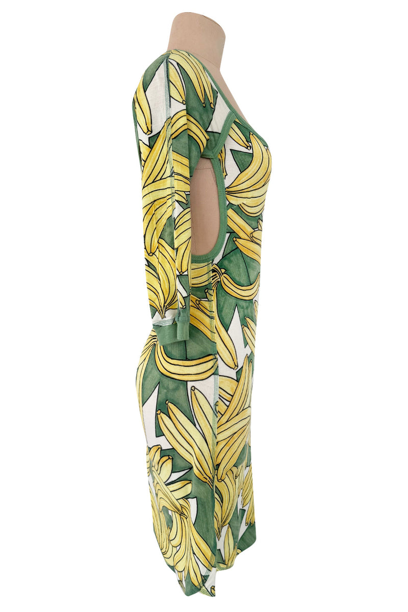 Iconic Spring 2004 Chloe by Phoebe Philo Runway Look 18 Banana Print Dress Side Cuts Outs
