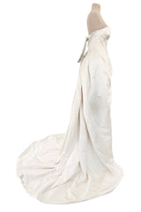 2010-2011 Alexander McQueen Strapless Ivory Silk Dress w Hand Embroidered Flowers & Train