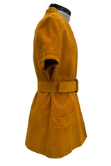 Late 1960s Christian Dior by Marc Bohan Chic Mustard Coloured Short Sleeved Soft Suede Jacket & Belt