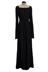 Fall 1974 Yves Saint Laurent Runway & Ad Campaign Black Silk Jersey Dress w Cord Detailing