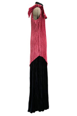 Fantastic Fall 1980 Mary McFadden Couture Salmon Pink & Black Cross Over Pleated Dress