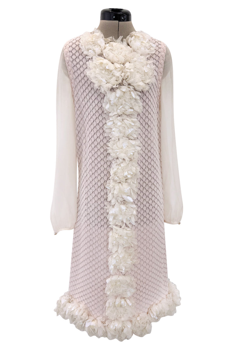 Spring 2012 Chanel by Karl Lagerfeld Pale Pink Knit Dress w Front Flow – Shrimpton Couture Spring 2012 Chanel by Karl Lagerfeld Pale Pink Knit Dress w Front Flow – Shrimpton Couture