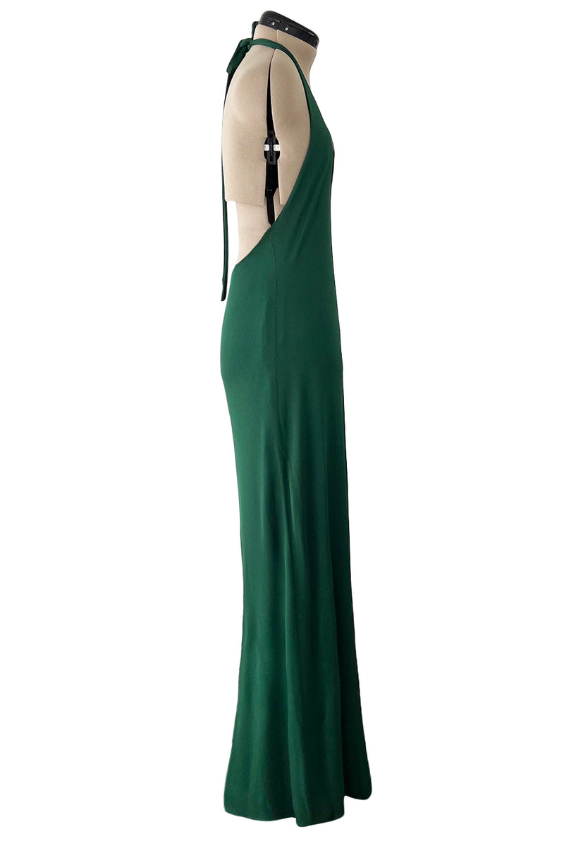 Sexiest 1974 Halston Couture Deep Green Silk Jersey Backless Dress w F Shrimpton Couture Sexiest 1974 Halston Couture Deep Green Silk Jersey Backless Dress w F Shrimpton Couture
