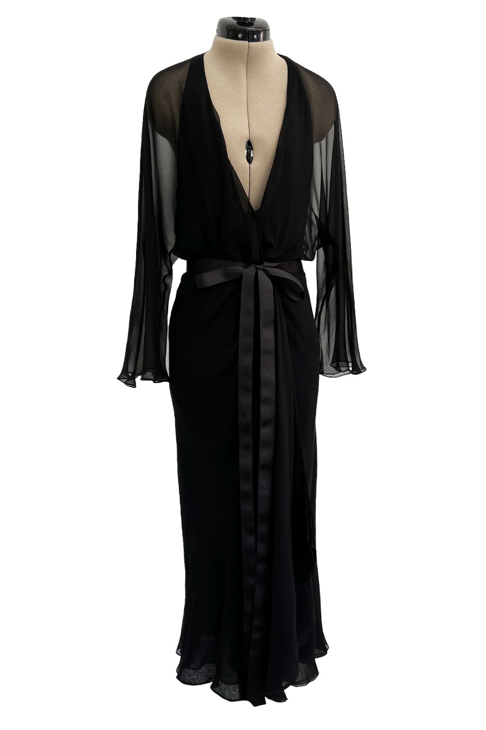 black chiffon wrap dress Twist Wrap Dress w/ Chiffon Overskirt: Long