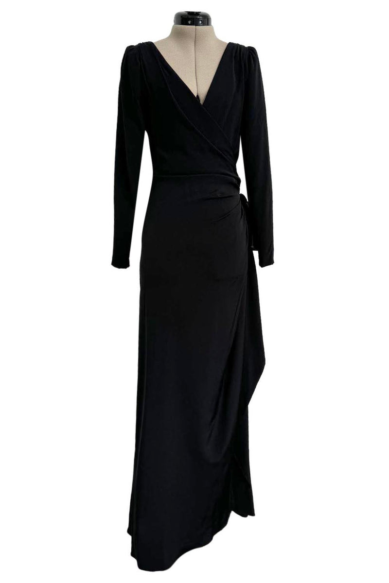 Exceptional Fall 1983 Yves Saint Laurent Haute Couture Runway Black Silk Wrap Dress w Bow Detail