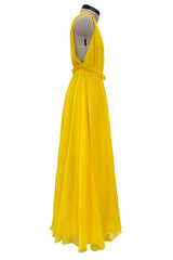 Resort 2018 Christian Dior by Maria Grazia Chiuri Runway Look 47 Plunge Yellow Silk Chiffon Dress Size 42