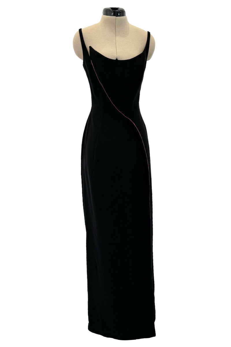 Fall 1999 Thierry Mugler 'Vie en Rose' Collection' Black Dress w High Slit & Vivid Pink Lining