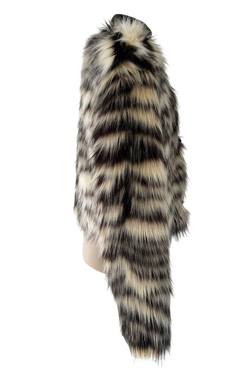 Fall 2015 Lanvin by Alber Elbaz Cropped Ivory & Black Shaggy Faux Fur Jacket w Toggle Closures