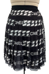 Documented Fall 2001 Chanel by Karl Lagerfeld Runway Black & White Silk Logo Skirt