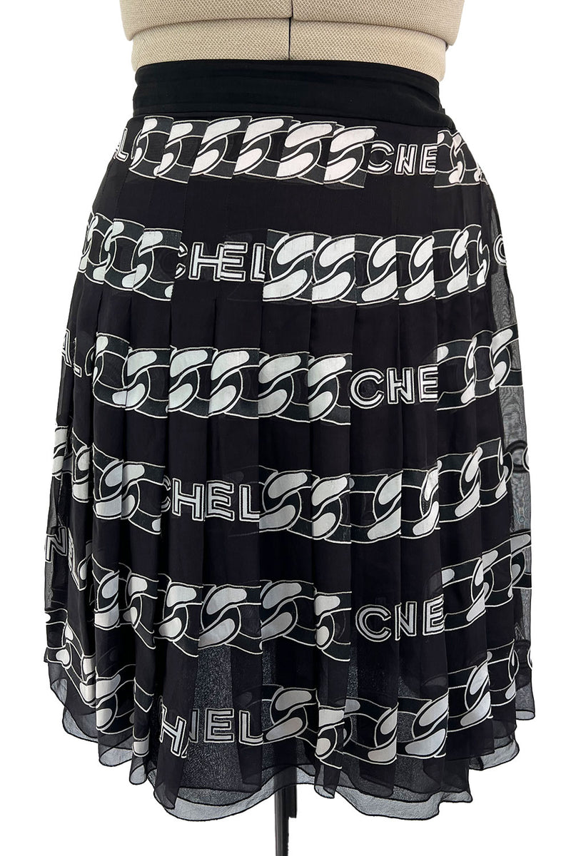 Documented Fall 2001 Chanel by Karl Lagerfeld Runway Black & White Silk Logo Skirt