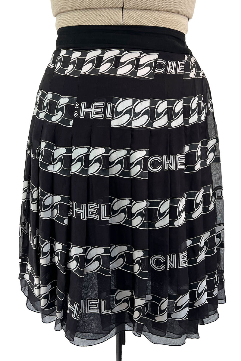 Documented Fall 2001 Chanel by Karl Lagerfeld Runway Black & White Silk  Logo Skirt