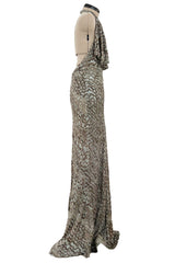 Incredible 2005 John Anthony Couture Runway Sample Heavily Beaded & Sequined Plunge Dress