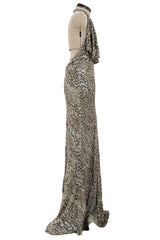 Incredible 2005 John Anthony Couture Runway Sample Heavily Beaded & Sequined PlungeDress