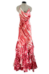 Fantastic Spring 2005 Roberto Cavalli Coral Runway Print Dress w Phenomenal Ruffled Skirt