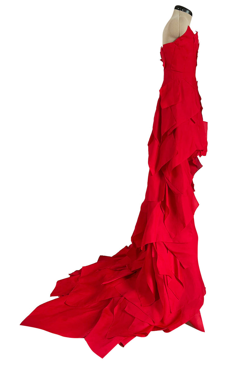 Fall 2001 Jean Louis Scherrer Haute Couture Original Runway Look 7 Sample Strapless Red Layered Panel Dress