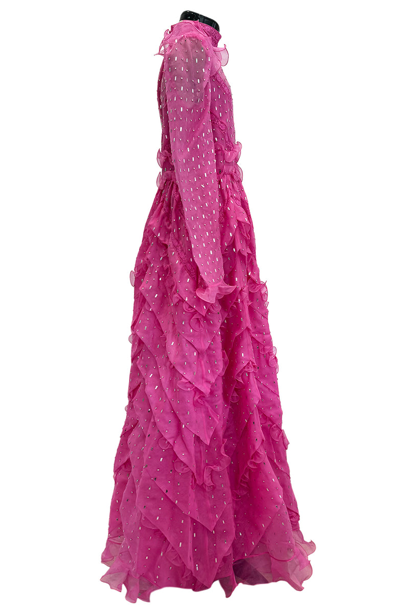 Spring 2018 Valentino by Pierpaolo Piccioli Pink Silk Organza Dress w Rhinestones & Metallic Silver Appliques