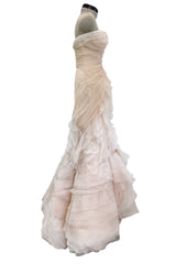 Divine Spring 2017 Carolina Herrera Palest Peach Ivory Silk Organza & Silk Net Strapless Ruffled Wedding Dress