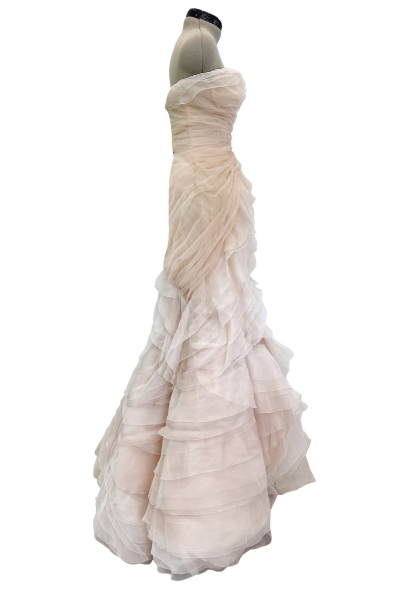 Divine Spring 2017 Carolina Herrera Palest Peach Ivory Silk Organza & Silk Net Strapless Ruffled Wedding Dress