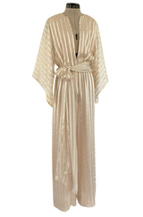 Important & Rare Resort 1976 Halston Couture Ivory Silk Ribbon Chiffon Jumpsuit w Original Sash