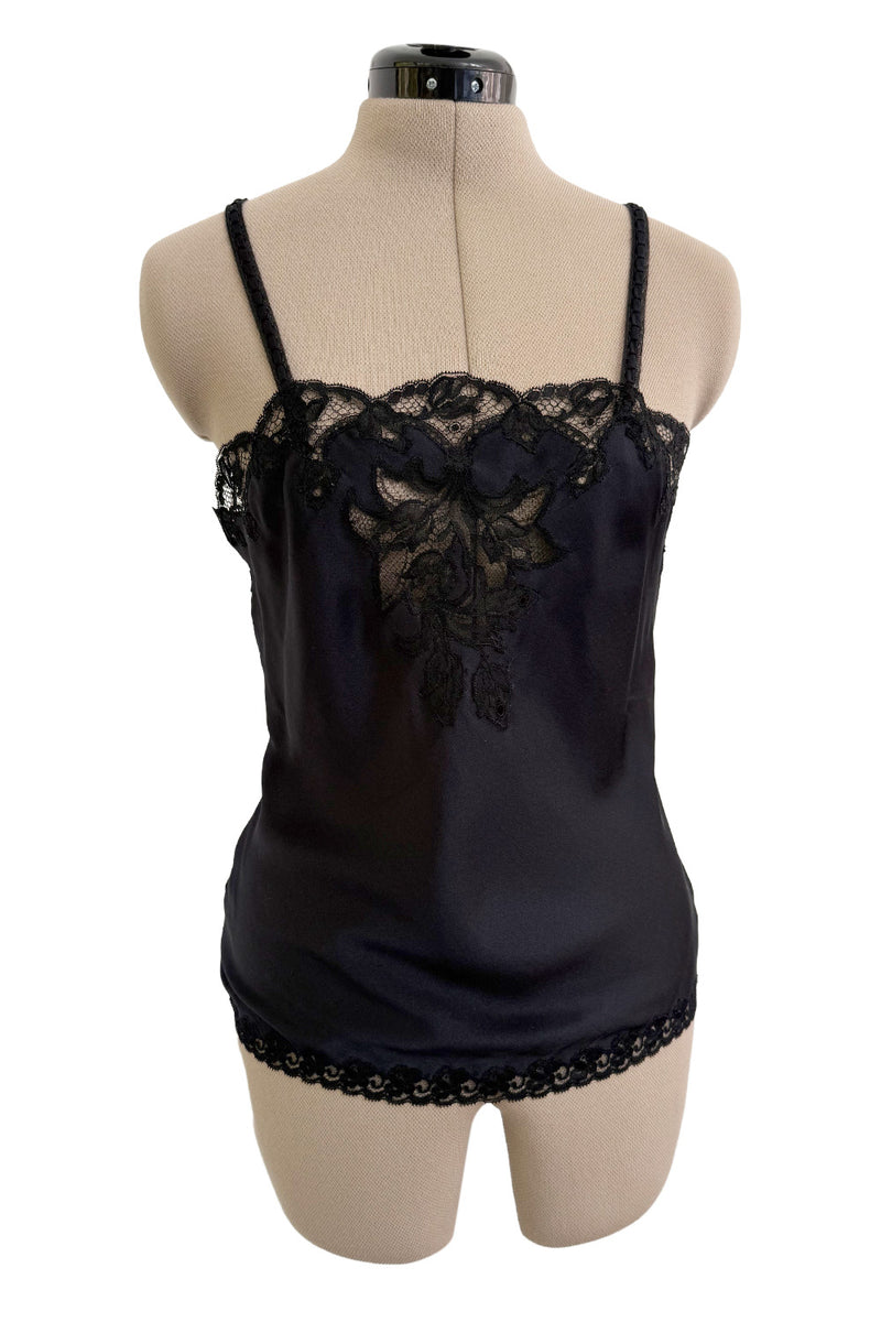 Prettiest Spring 1984 Emanuel Ungaro Haute Couture Black Silk & Handmade Lace Camisole