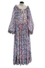 Spring 1977 Christian Dior by Marc Bohan Runway Striped Silk Chiffon Elastic Shoulder Caftan Dress