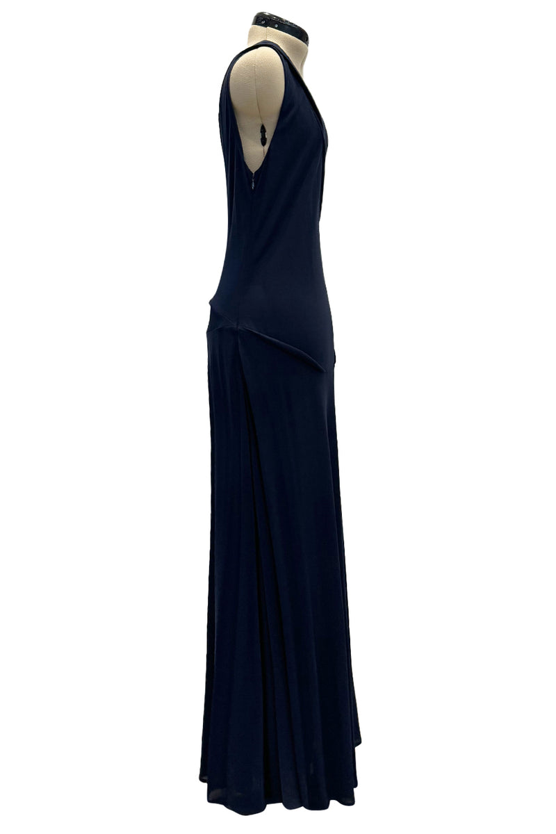 Minimalist 1990s Geoffrey Beene Deep Blue Silk Jersey One Shoulder Dress w Cut Out Details