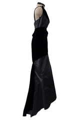 Phenomenal Fall 2002 Chanel by Karl Lagerfeld Black Silk Dress w Velvet Detail & Back Panel