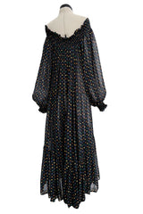 Spring 1978 Yves Saint Laurent Runway & Ad Campaign Off Shoulder Silk Chiffon Dot Dress