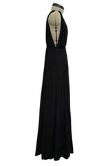 Sensual Spring 1973 Yves Saint Laurent Runway Black Silk Jersey Front, Side & Back Plunge Dress