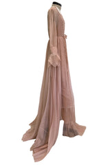 Spectacular Fall 2020 Gucci by Alessandro Michele Runway Look 29 Dusty Pink Silk Dress & Skirt Overlay Set