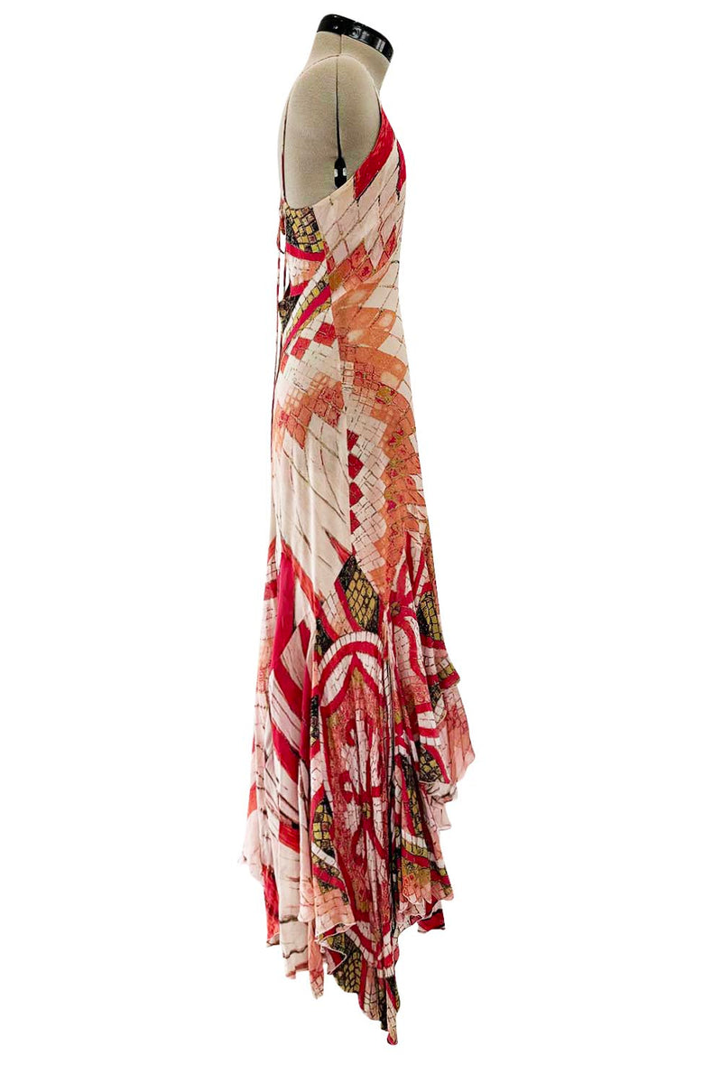 Rare Spring 2004 Roberto Cavalli Runway Look 23 Feather Light Silk Coral & Gold Print Dress