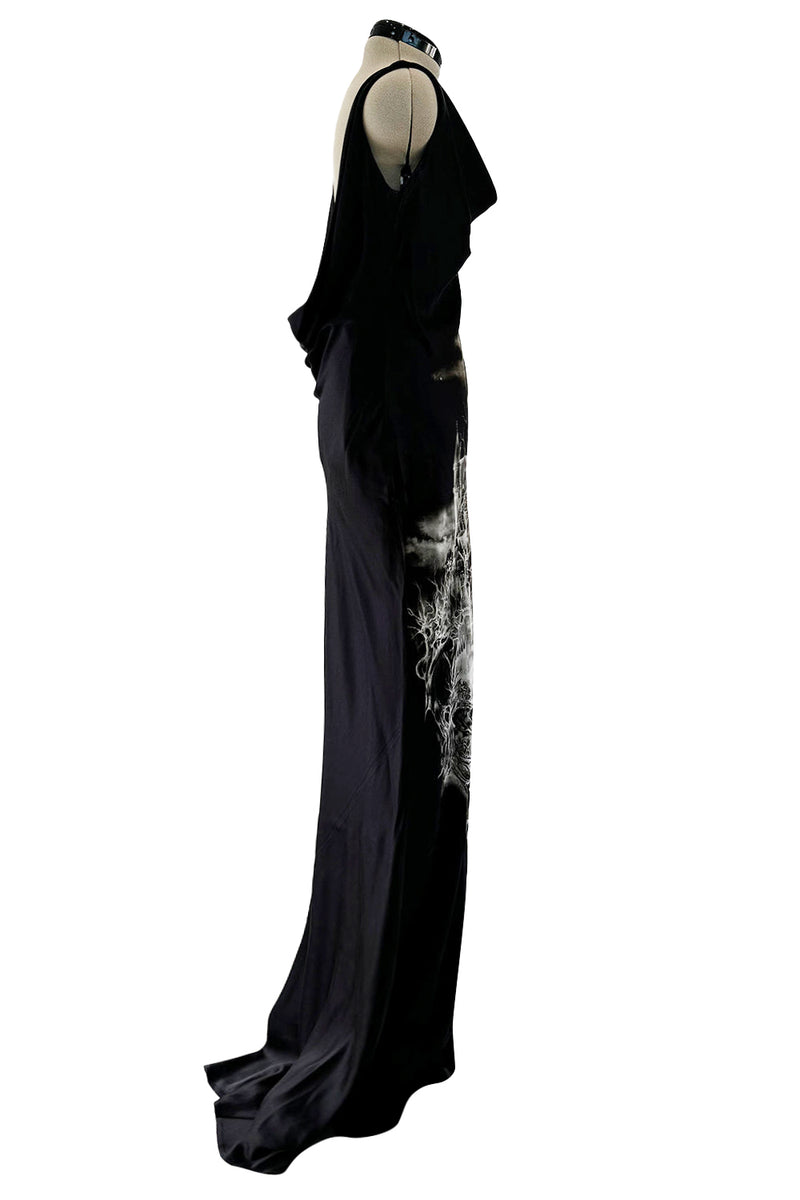 Iconic 2007 Alexander McQueen Fairy / Skeleton Castle Print Silk Bias Cut