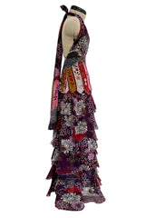 Prettiest Fall 2006 Original Mr. Valentino Purple Print Ruffled Skirt & Plunging Halter Top Dress Set