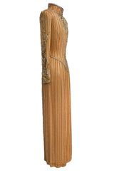 Incredible 1980s Bob Mackie Beaded, Sequin & Rhinestone Detailed Peach Silk Dress