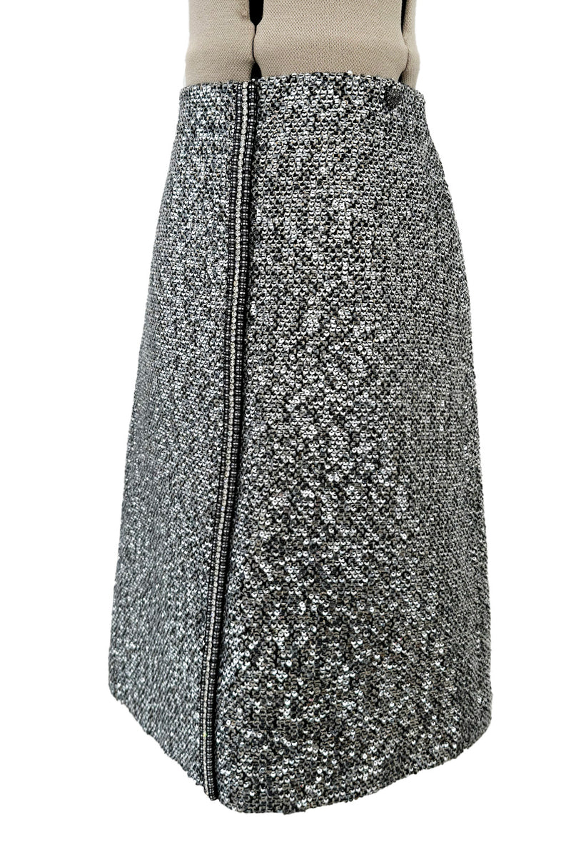 Beautiful Pre-Fall 2020 Chanel by Virginie Viard Runway Look 37 Silver Sequin, Pearl & Crystal Skirt